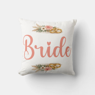 Coussin Cadeau Élégant Rose Floral Boho Mariée Fiancé