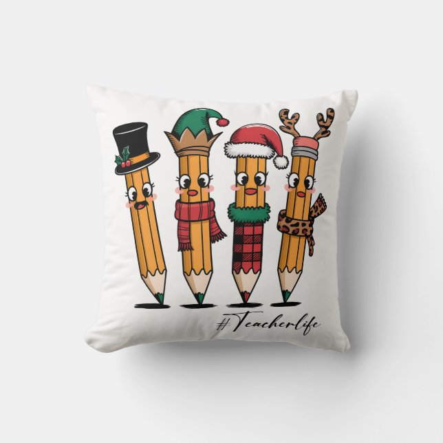 Coussin Cadeau Enseignant | Vie d'enseignant au crayon (Recto)