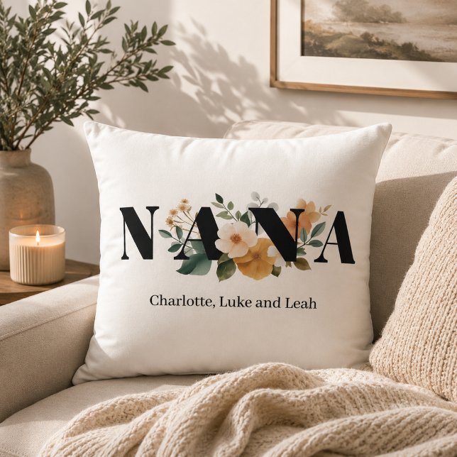 Coussin Cadeau floral personnalisé moderne pour Nana (Créateur téléchargé)