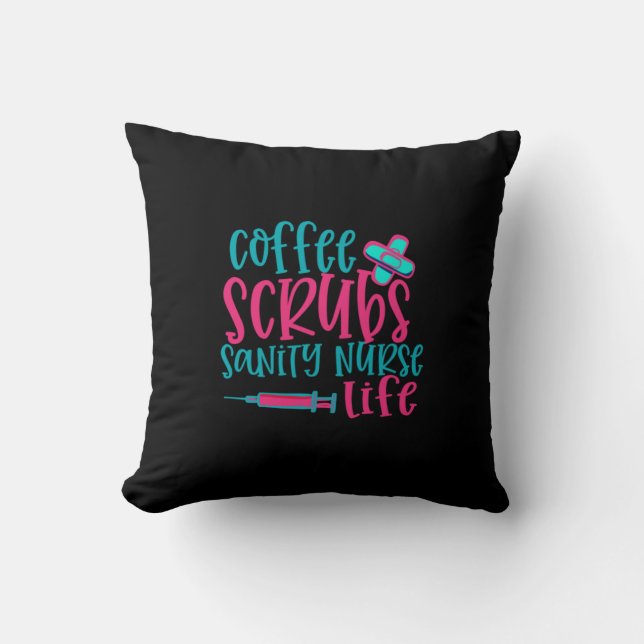 Coussin Cadeau infirmière | Coffee Scrubs Sanity Nurity Li (Recto)
