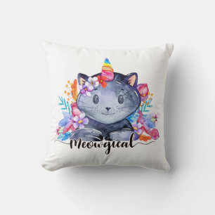 Coussin Cadeau Licorne Féline Fleurie pour Amateur de Chat