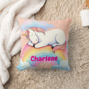 Coussin Cadeau licorne personnalisé, aquarelles,