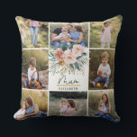 Coussin cadeau maman 8 photo rose girly belle florale<br><div class="desc">mum cadeau 8 photo simple écriture moderne typographie coussin cadeau prune violet design girly.</div>