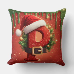 Coussin Cadeau mignon de monogramme de Noël personnalisé