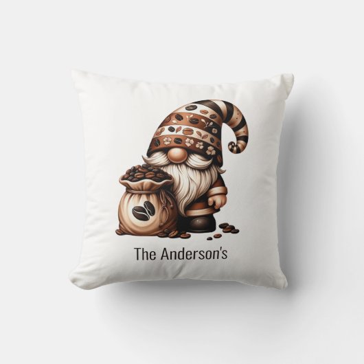 Coussin Cadeau mignon monogramme Gnome de café marron blan (Recto)