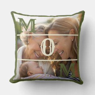Coussin Cadeau Minimaliste Vert Olive avec Photo pour Mama