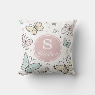 Coussin Cadeau personnalisé papillon monogramme pour fille