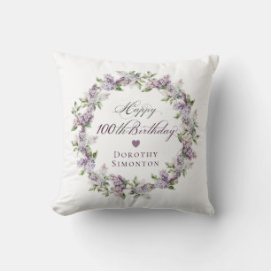 Coussin Cadeau personnalisé pour 100e anniversaire Lilas v