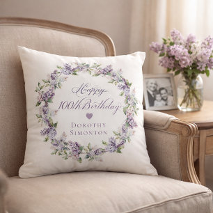 Coussin Cadeau personnalisé pour 100e anniversaire Lilas v