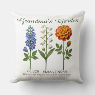 Coussin Cadeau Personnalisé pour Mamie Fleurs de Naissance
