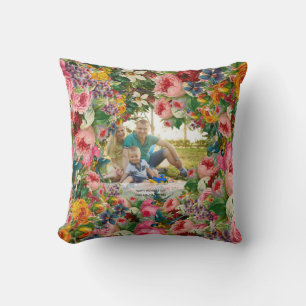 Coussin Cadeau PHOTO de la Fête des mères Roses vintages -