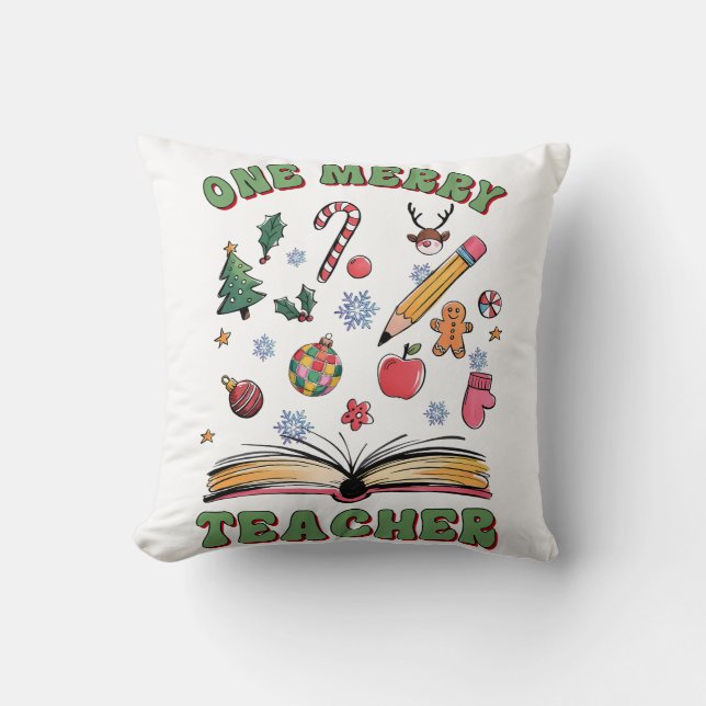 Coussin Cadeau pour Enseignant | Un Enseignant Joyeux (Recto)