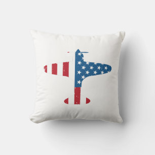 Coussin Cadeau pour pilote vétéran d'avion avec drapeau am