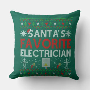 Coussin Cadeau Xmas Electricien moche Père Noël aime l'Ele