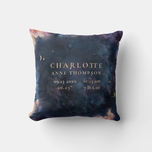 Coussin Cadeaux célestes Statistiques de naissance Garde N (Recto)