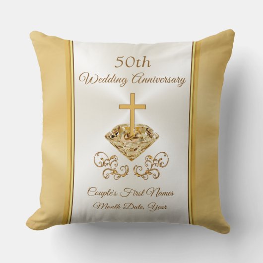 Coussin Cadeaux chrétiens du 50e anniversaire Mariage, Gol (Recto)