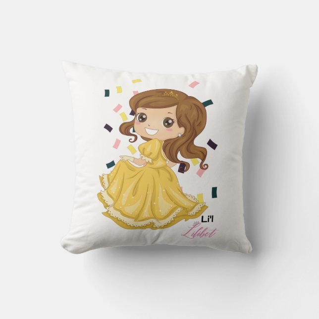 Coussin Cadeaux de fille princesse dorée Lilibet (Recto)
