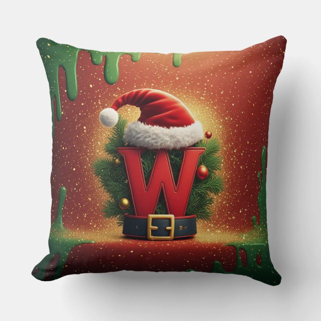 Coussin Cadeaux de Noël avec initiale W de Noël (Recto)