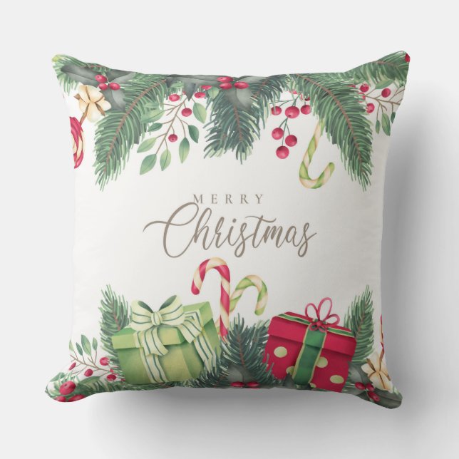 Coussin Cadeaux de Noël, Sucres de canne et Holly (Recto)