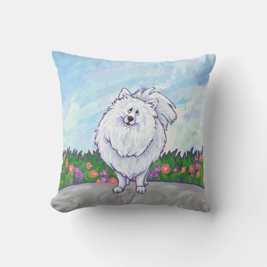 Coussin Cadeaux et accessoires blancs de Pomeranian (Recto)