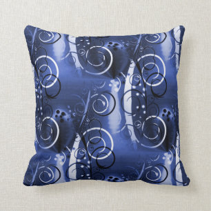 Coussin Cadeaux Girly floraux abstraits de bleu d'indigo
