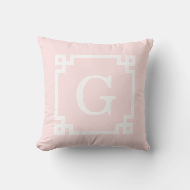 Coussin Cadre clé grecque blanc rose clair #2 Monogramme i (Recto)