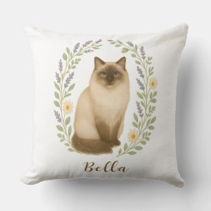 Coussin Cadre de chat Ragdoll floral avec nom personnalisé
