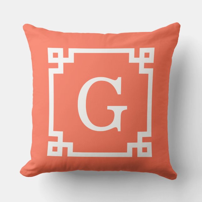 Coussin Cadre de clé grecque blanche de corail #2 Monogram (Recto)