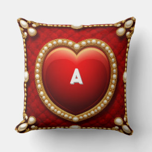Coussin Cadre de cœur en or luxueux orné de perles