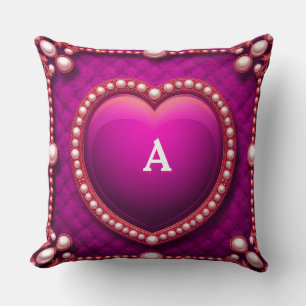 Coussin Cadre de cœur en or luxueux orné de perles