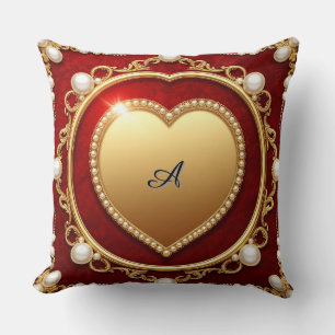 Coussin Cadre de cœur en or luxueux orné de perles