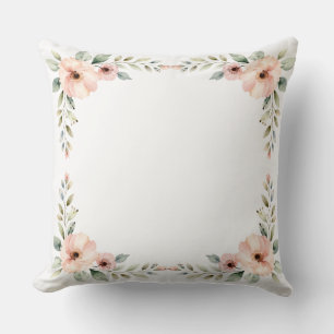 Coussin Cadre de coin de mariage à l'aquarelle florale pêc