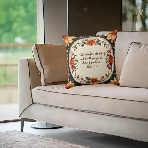 Coussin Cadre de fleurs d'automne Verset personnalisable