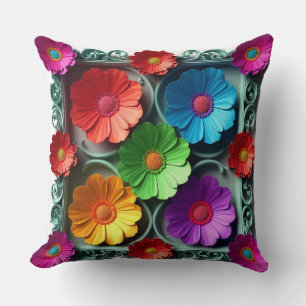 Coussin Cadre de fleurs en papier vibrant