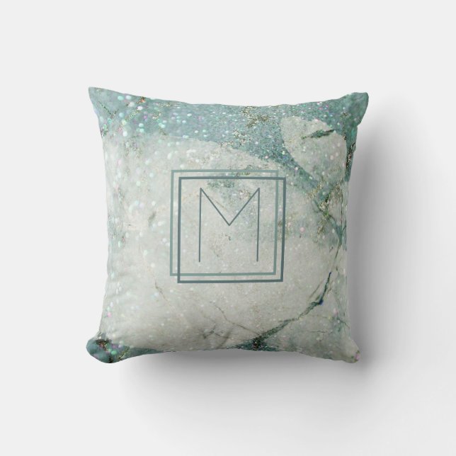 Coussin Cadre de monogramme abstrait en marbre bleu sarcel (Recto)