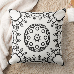 Coussin Cadre de motif mandala noir et blanc