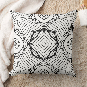 Coussin Cadre de motif mandala noir et blanc