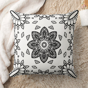 Coussin Cadre de motif mandala noir et blanc