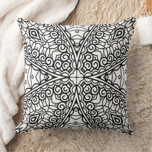 Coussin Cadre de motif mandala noir et blanc
