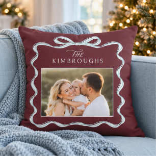 Coussin Cadre de Noël de photo de famille à l'écriture mod