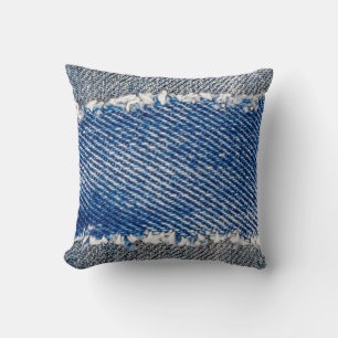Coussin Cadre Denim. Tissu en denim déchiré avec bord de