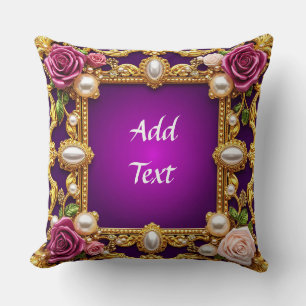 Coussin Cadre doré avec roses et perles élégantes