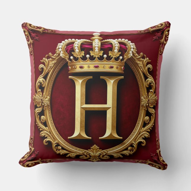 Coussin Cadre doré luxueux avec monogramme couronné (Recto)
