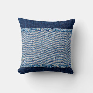 Coussin Cadre en tissu jean bleu Denim. Dénim bleu fleur