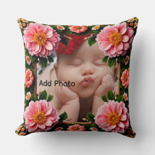 Coussin Cadre floral rose avec grandes fleurs