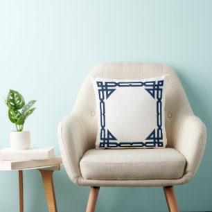 Coussin Cadre géométrique décoratif bleu et blanc de la Ma
