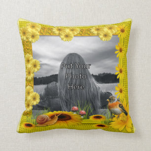 Coussin Cadre jaune de photo de tournesol de soleil