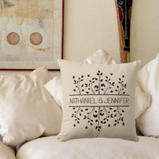 Coussin Cadre Monogramme Floral Tan & Noir Mariage