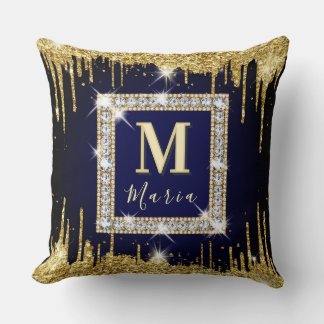 Coussin 💎 Cadre Navy Spark Nom Personnalisé Paillettes Bl