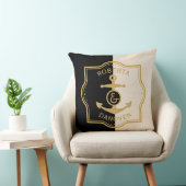 Coussin Cadre Or & Ancre Sur arrière - plan Noir & Beige (Chaise)